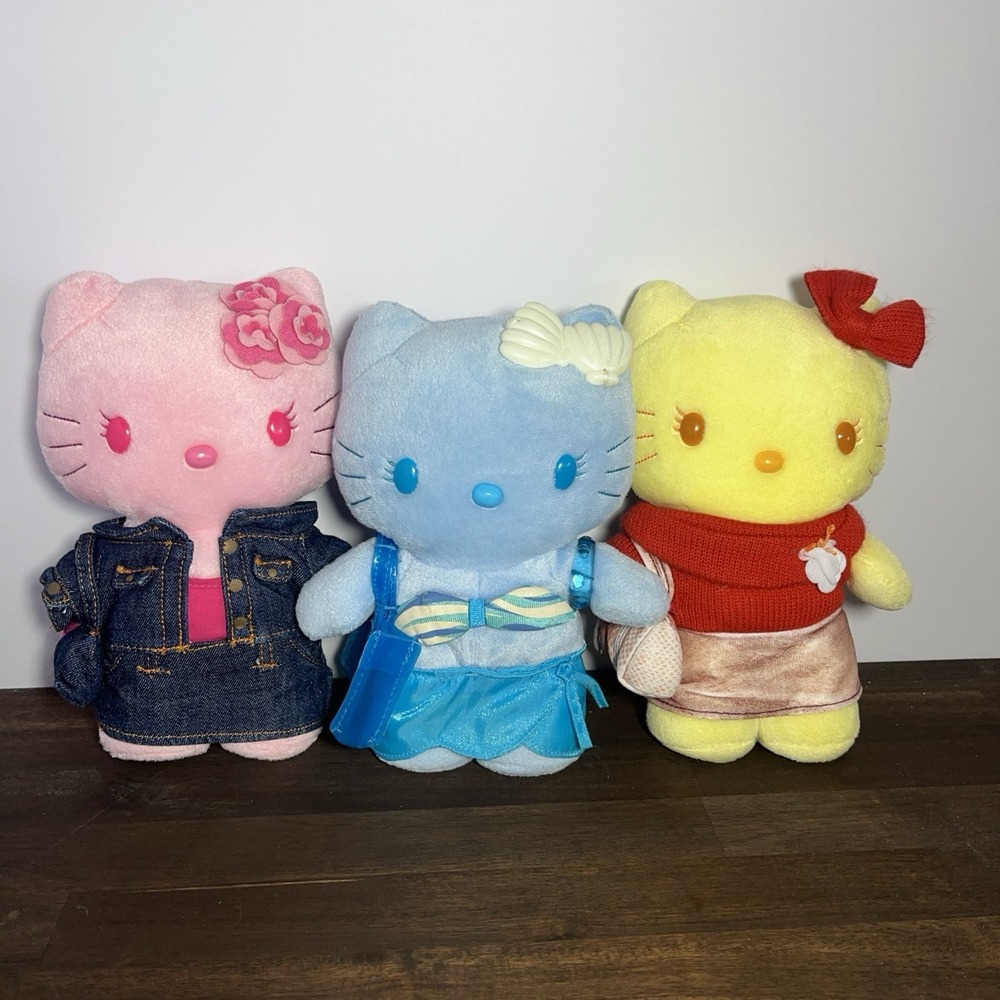 3x Hello Kitty Plush Lot McDonald's Japan Limited 2001 Colorful Seasons